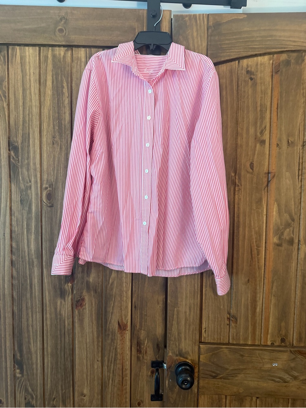 Foxcroft pink and white stripe button down